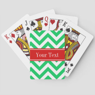 Xmas Emerald White LG Chevron Red Name Monogram Playing Cards