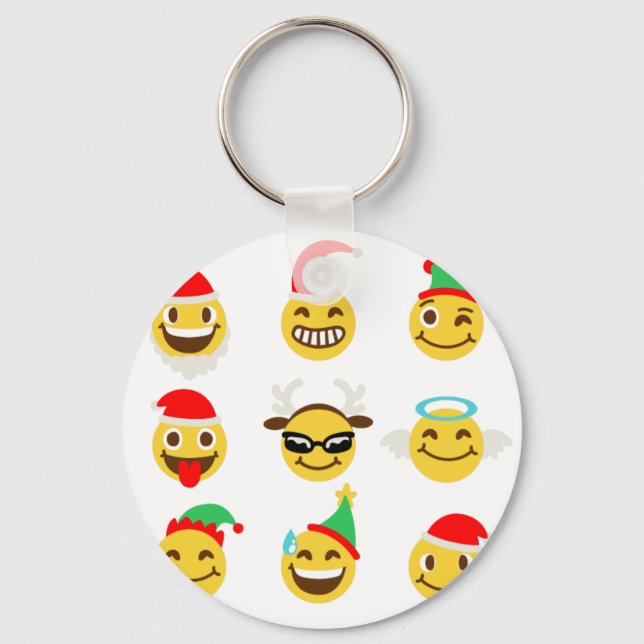 xmas emoji happy faces key ring (Front)