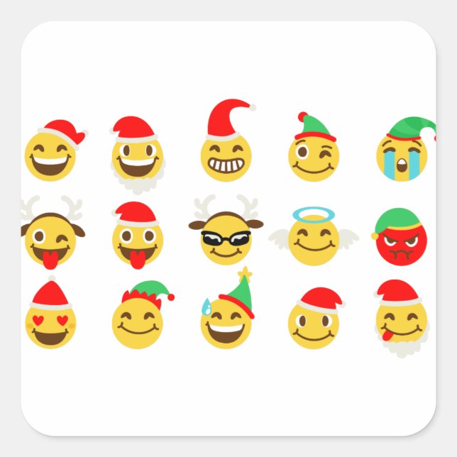 xmas emoji happy faces square sticker (Front)