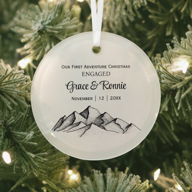 Xmas Fall Gold Mountain Pine Tree Couple Engaged Glass Tree Decoration (Insitu)