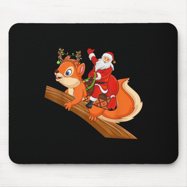 Xmas Family Matching Funny Santa Riding Squirrel C Mouse Pad (Front)