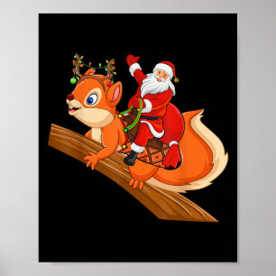 Xmas Family Matching Funny Santa Riding Squirrel C Poster