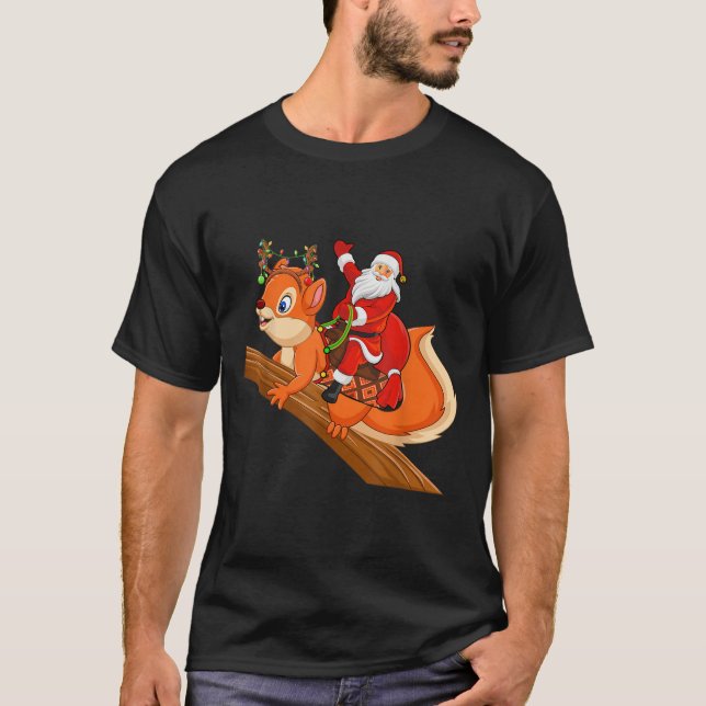 Xmas Family Matching Funny Santa Riding Squirrel C T-Shirt (Front)
