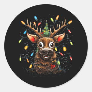 Xmas Family Merry Christmas Tree Lights Kids Funny Classic Round Sticker