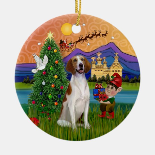 Xmas Fantasy - American Foxhound Ceramic Ornament (Front)