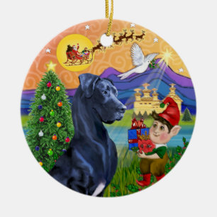 Xmas Fantasy* - Blue Great Dane (natural ears) Ceramic Tree Decoration