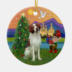 Xmas Fantasy - Brittany Spaniel Ceramic Tree Decoration