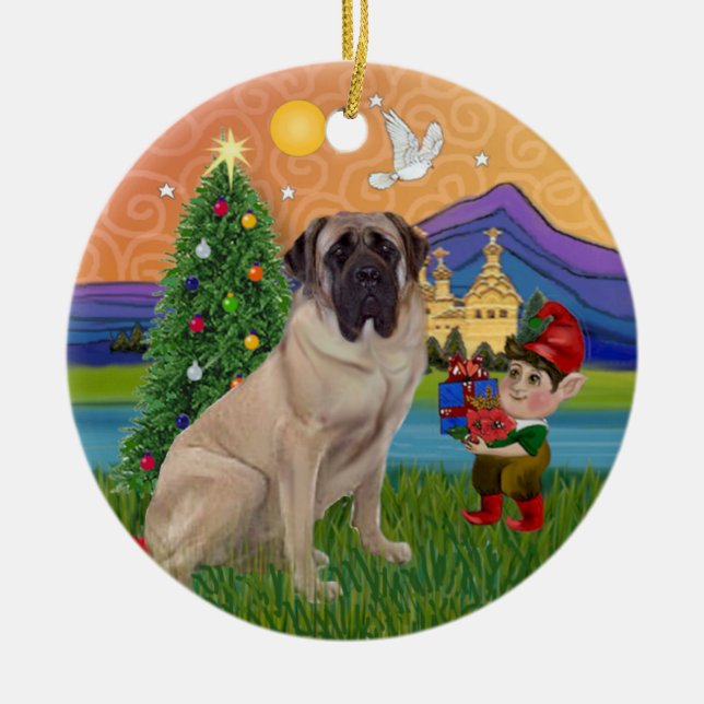 Xmas Fantasy - Bull Mastiff Ceramic Ornament (Front)