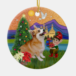 Xmas Fantasy - Pembroke Welsh Corgi 7b Ceramic Ornament