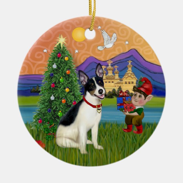 Xmas Fantasy - Rat Terrier Ceramic Ornament (Front)