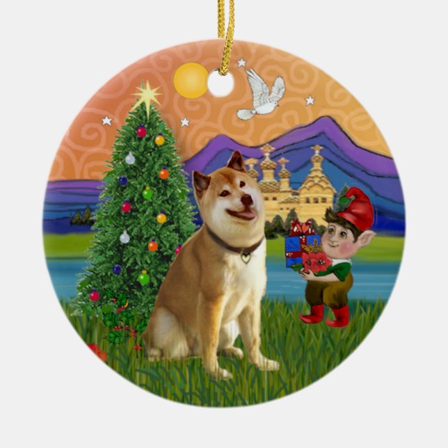 Xmas Fantasy - Shiba Inu Ceramic Tree Decoration (Front)