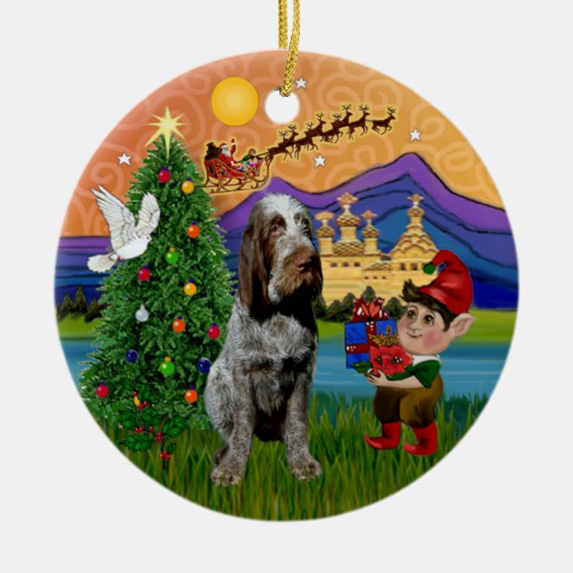 Xmas Fantasy - Spinone Italiano (roan) Ceramic Ornament (Front)