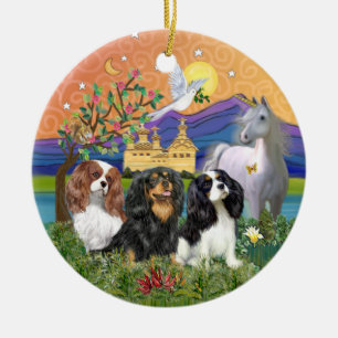 Xmas Fantasy-Three Cavalier King Charles Spaniel Ceramic Ornament