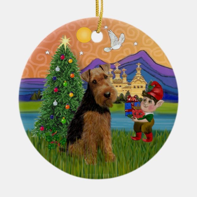 Xmas Fantasy - Welsh Terrier Ceramic Ornament (Front)