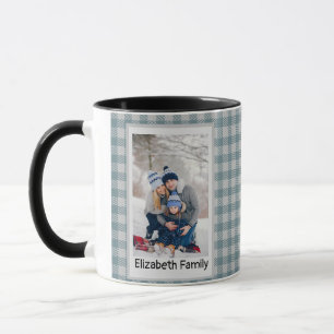 Xmas Forest Green Plaid Rustic Photo Black Mug