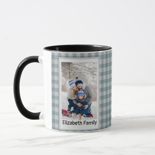 Xmas Forest Green Plaid Rustic Photo Black Mug (Left)