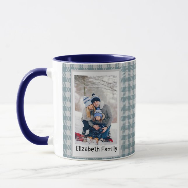 Xmas Forest Green Plaid Rustic Photo Blue Mug (Left)