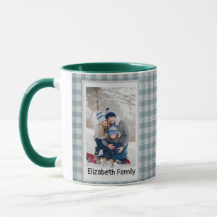 Xmas Forest Green Plaid Rustic Photo Green Mug