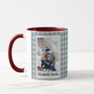 Xmas Forest Green Plaid Rustic Photo Maroon Mug