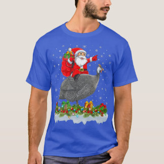 Xmas Funny Santa Claus Riding Guinea Fowl Bird Chr T-Shirt