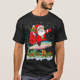 Xmas Funny Santa Claus Riding Rainbow Trout Fish C T-Shirt