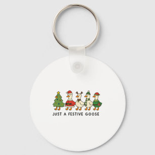 Xmas Funny Silly Goose Christmas Pjs Just A Festiv Key Ring