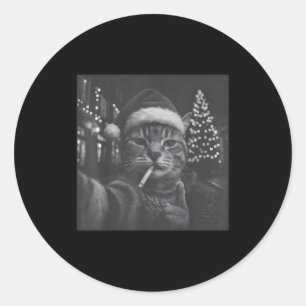 Xmas Funny Smoking Cat Cigarette Kitty Gen Z Meme Classic Round Sticker
