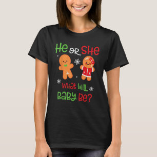 Xmas Gender Reveal Gingerbread Cookie He Or She Ba T-Shirt
