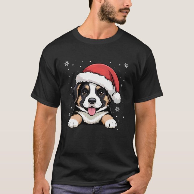 Xmas German Shepherd Dog Wearing Santa Hat Pet Ani T-Shirt (Front)