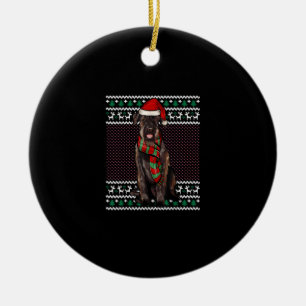 Xmas Giant Schnauzer Dog Santa Hat Ugly Christmas Ceramic Ornament