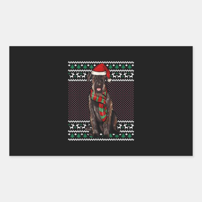 Xmas Giant Schnauzer Dog Santa Hat Ugly Christmas Rectangular Sticker (Front)