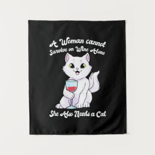 Xmas Gift A Woman Survives On Wine And Cat Tapestry