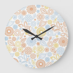 Xmas Gift Abstract Flowers On White Large Clock