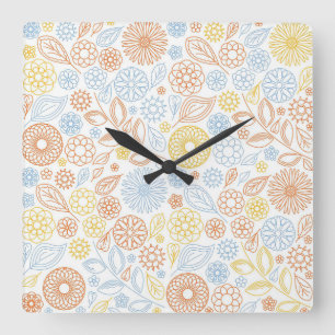 Xmas Gift Abstract Flowers On White Square Wall Clock