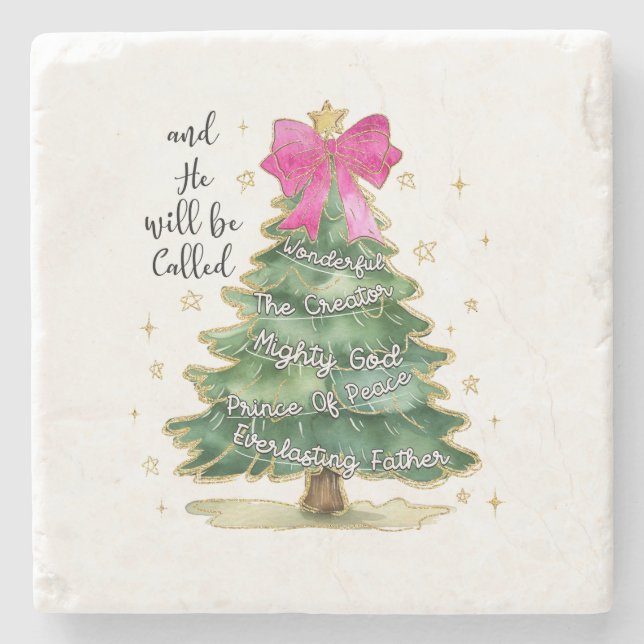 Xmas Gift And He Will Be Called Merry Christmas Stone Coaster (Front)
