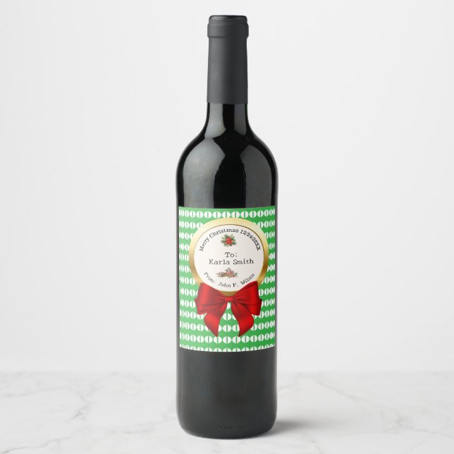 XMAS GIFT BAG green & red numbers editable Wine Label (Front)
