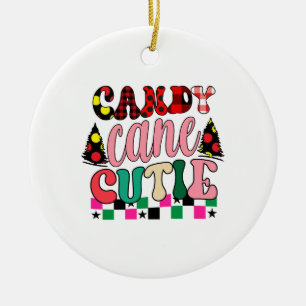 Xmas Gift Candy Cane Cutie Ceramic Ornament