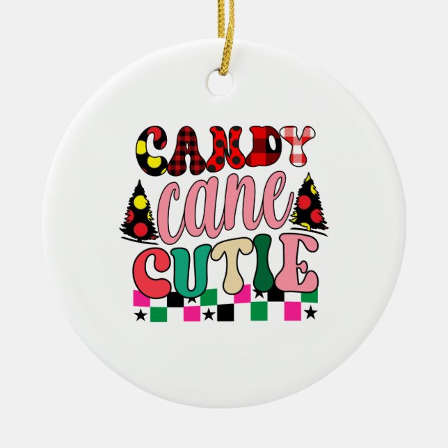Xmas Gift Candy Cane Cutie Ceramic Ornament (Front)