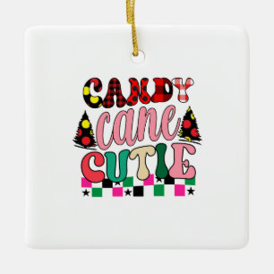Xmas Gift Candy Cane Cutie Ceramic Ornament