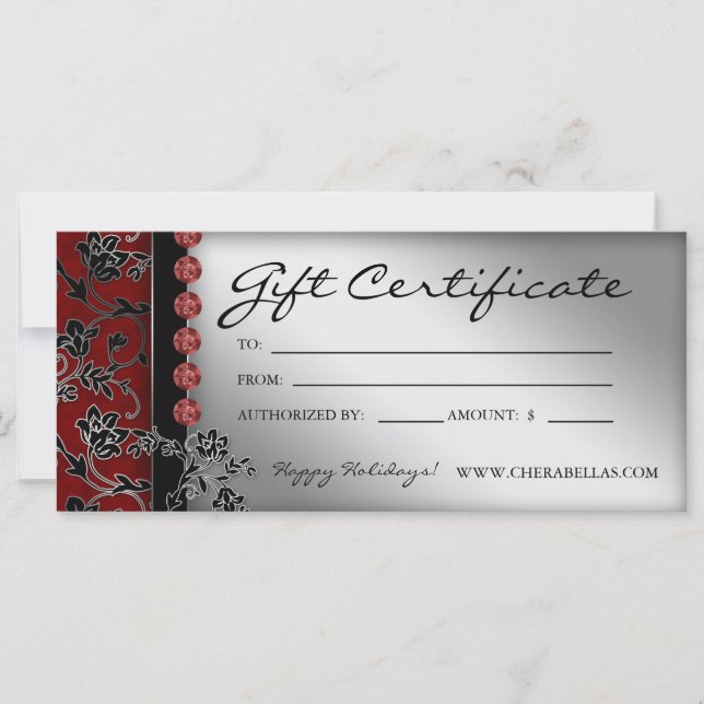 Xmas Gift Certificates Salon Spa Silver Red Floral (Front)