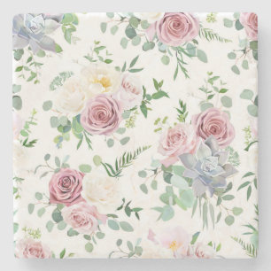 Xmas Gift Creamy White Antique Rose Stone Coaster