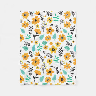 Xmas Gift Cute Hand Drawn Floral Colourful Fleece Blanket