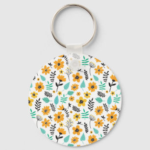 Xmas Gift Cute Hand Drawn Floral Colourful Key Ring