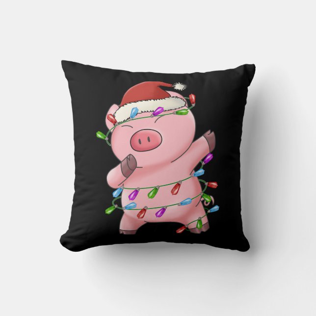 Xmas Gift Dabbing Pig Christmas Cushion (Front)