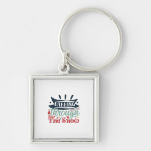 Xmas Gift Dabbing Through The Snow Key Ring