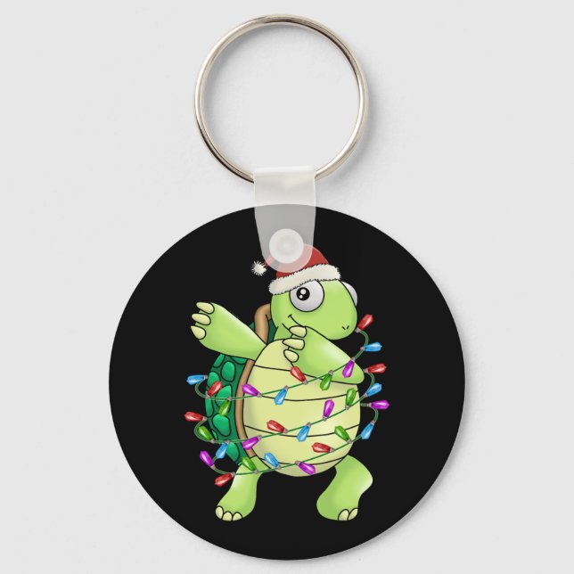 Xmas Gift Dabbing Turtle Christmas Key Ring (Front)