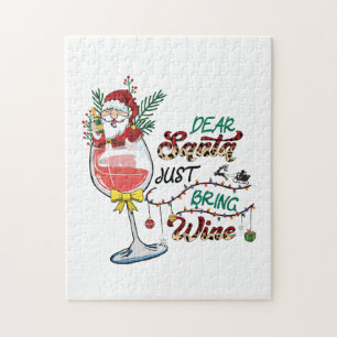 Xmas Gift Dear Santa Just Bring Wine Jigsaw Puzzle