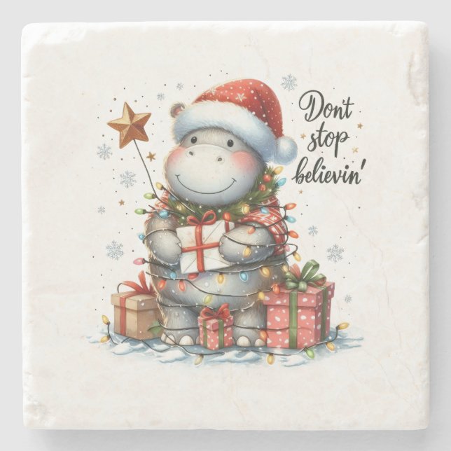 Xmas Gift Don't Stop Believin' Stone Coaster (Front)