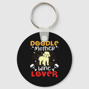 Xmas Gift   Doodle Dog Mother And Wine Lover Key Ring