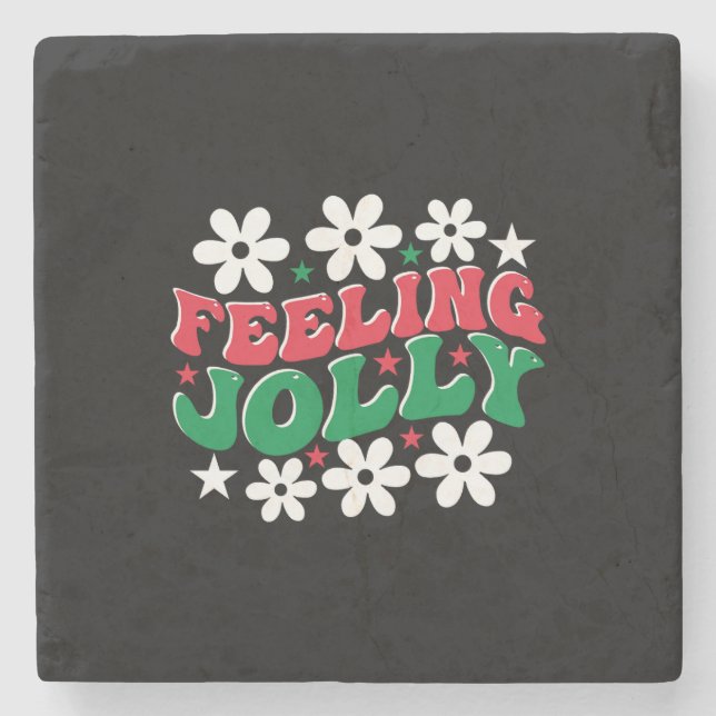 Xmas Gift Feeling Jolly Stone Coaster (Front)